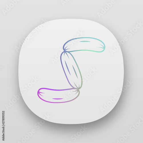 Sausages app icon. Butchers meat. Semifinished. Meat production and sale. Half stuff for lunch. Butchery business. UI/UX user interface. Web or mobile applications. Vector isolated illustrations