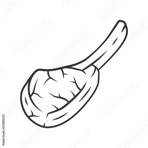 Tomahawk steak linear icon. Butchers meat. Meat production and sale. Beefsteak. Pork rib. Protein source. Thin line illustration. Contour symbol. Vector isolated outline drawing. Editable stroke