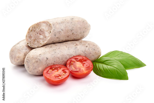 German pork sausages, munich sausage, close-up, isolated on white background photo