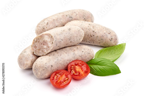 German pork sausages, munich sausage, close-up, isolated on white background