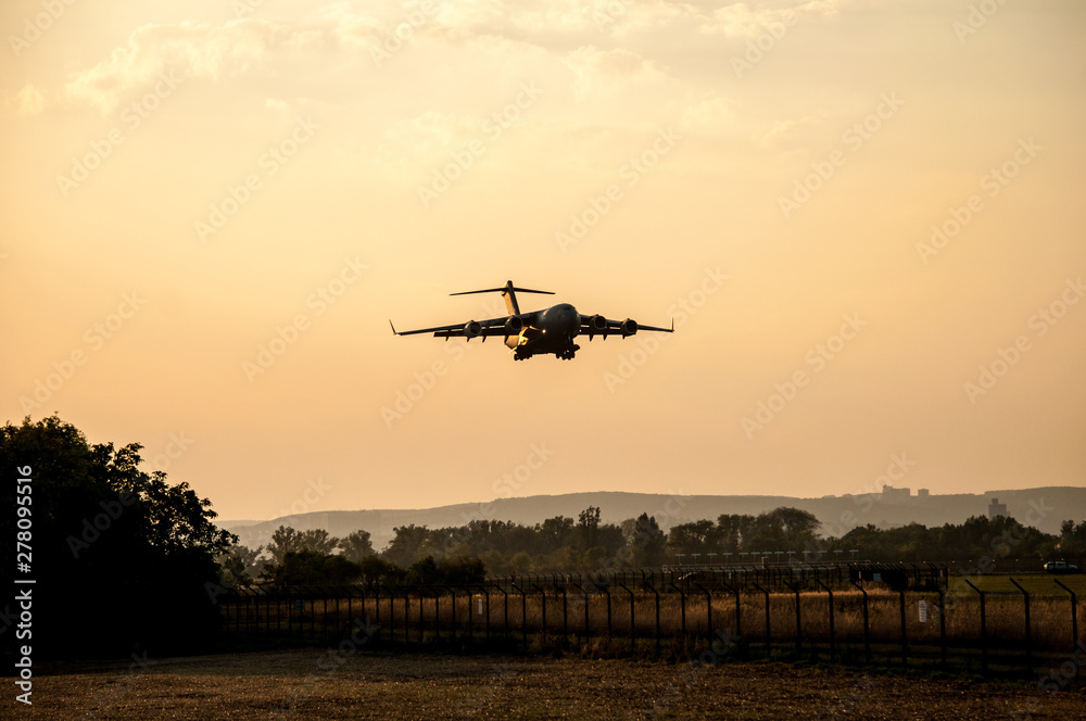 Military cargo plane just before landing (Brno Airport, Czech Republic)