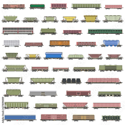 Wallpaper Mural railway trains, railcars, wagons and vans detailed icons  vector set Torontodigital.ca