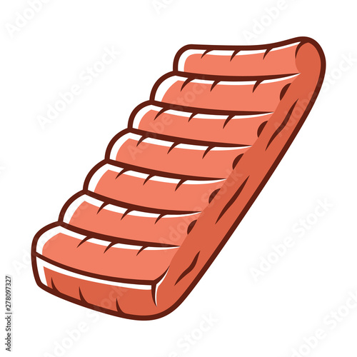Ribs color icon. Butchers meat. Meat production and sale. Ingredient for lunch and barbecue. Protein source. Butchery business. Isolated vector illustration