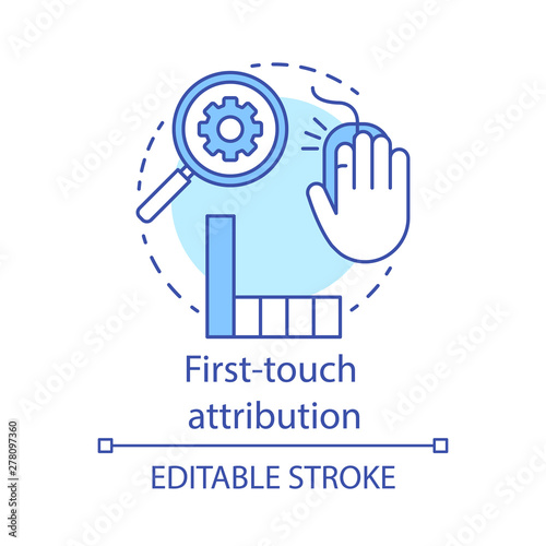 First-touch attribution concept icon. Marketing channel analysis idea thin line illustration. Attribution modeling type. Web data analytics. Vector isolated outline drawing. Editable stroke