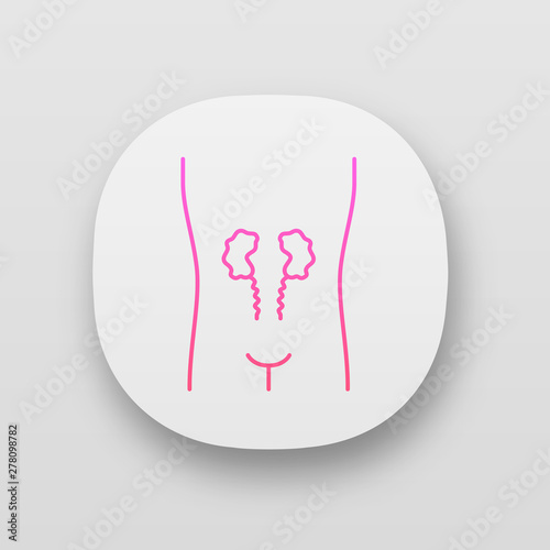Ill kidneys app icon. Sore human organ. Unhealthy urinary system. Nephropathy. Kidney failure. UI/UX user interface. Web or mobile applications. Vector isolated illustrations