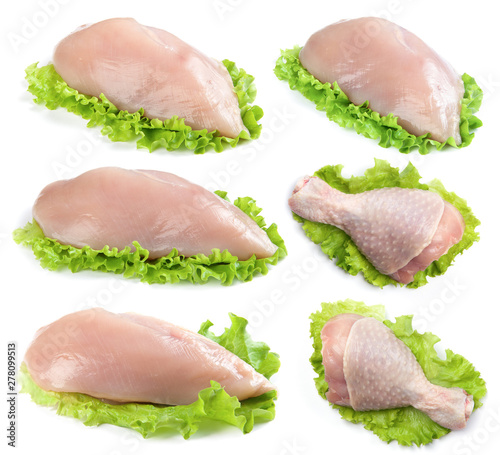 Meat chicken collection isolated on white background.