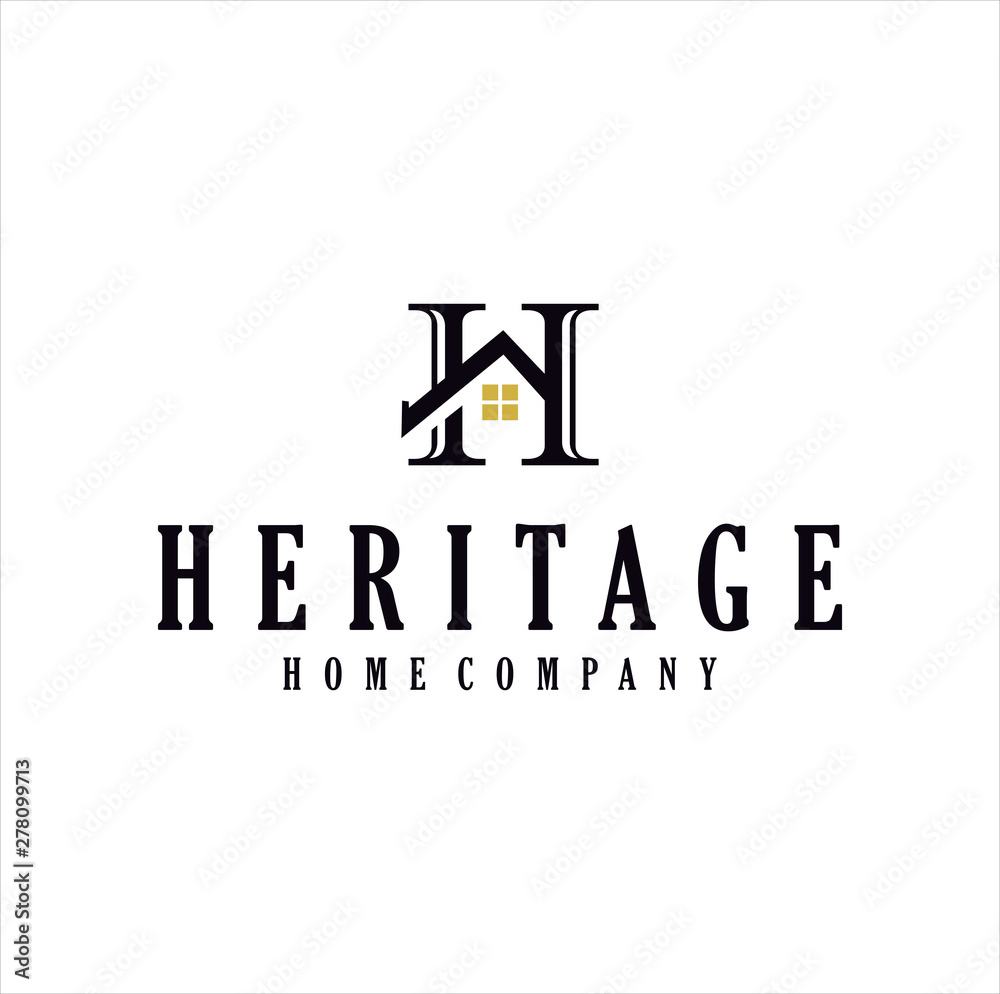 Letter H heritage home logo vector design . Vintage Real estate