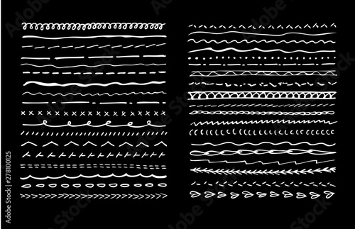 Set of  hand draw underline strokes or  machine stitching in black white  for decoration different things or for creating of handmade effect