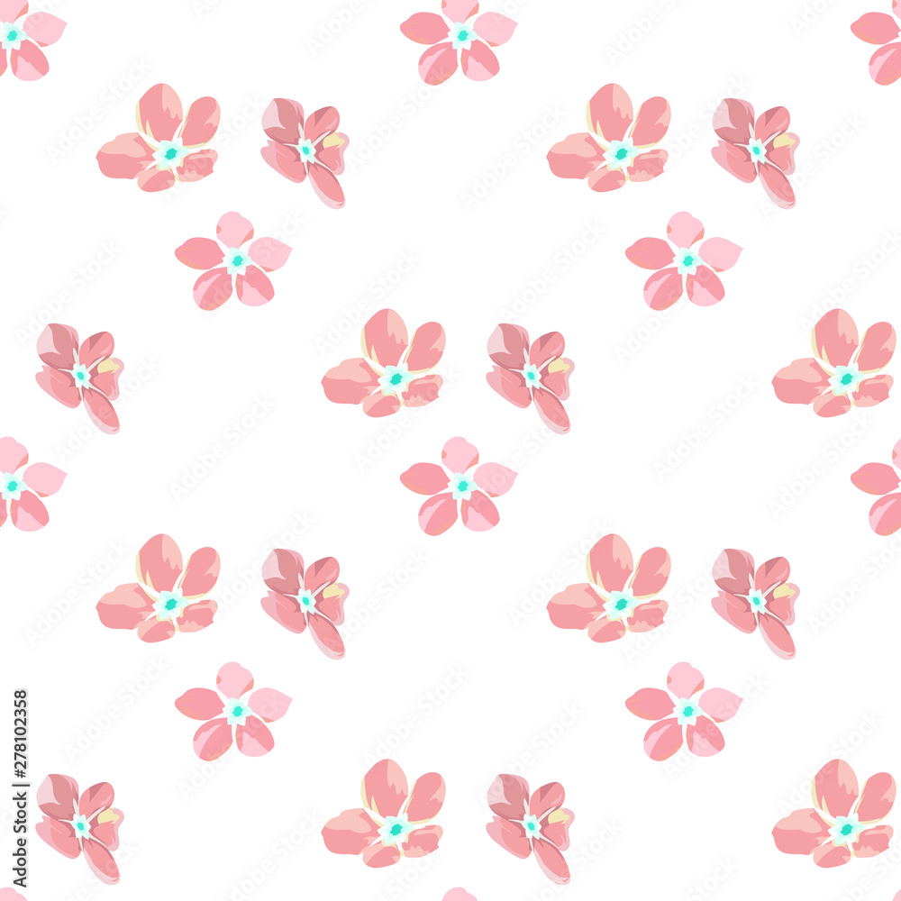 gentle little flowers and petals flying aside the botanical pattern of small colored wildflowers