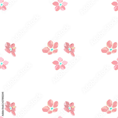 gentle little flowers and petals flying aside the botanical pattern of small colored wildflowers