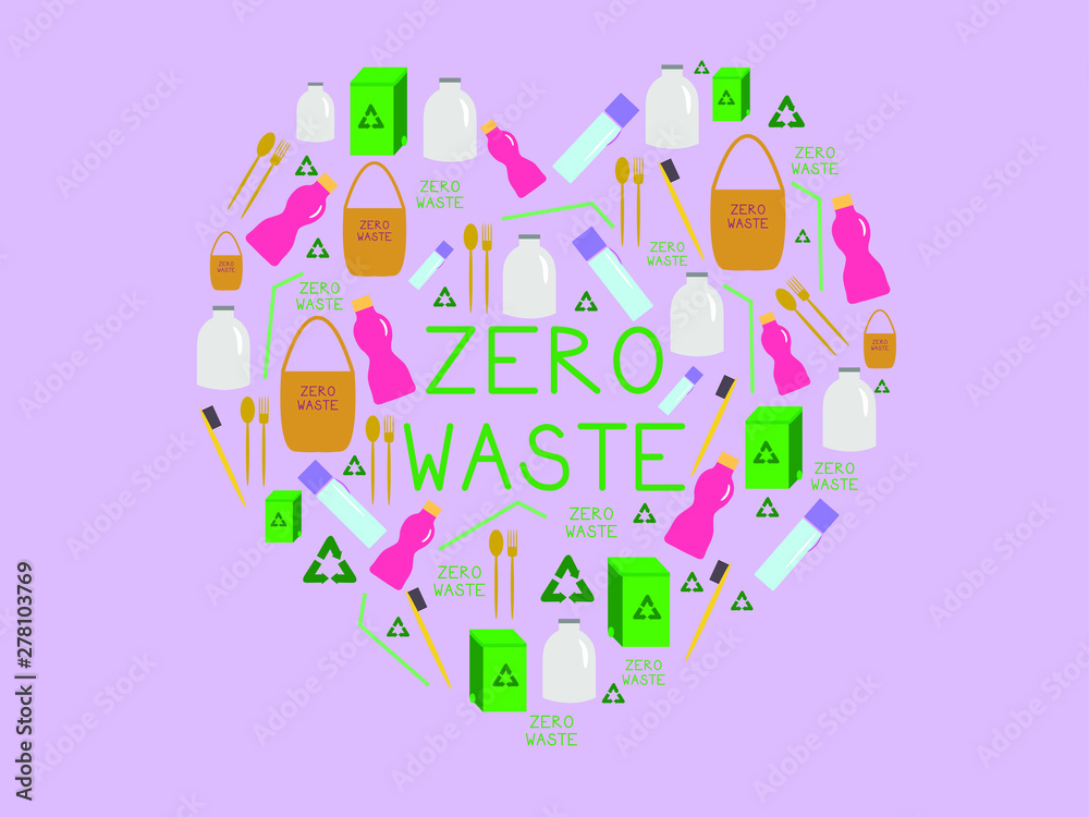 EPS 10 vector. Zero waste concept in shape of heart.