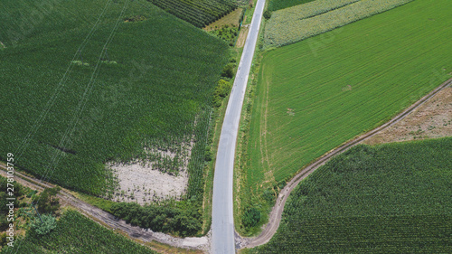 Asphalt road through fields and villages, aerial view © blanke1973