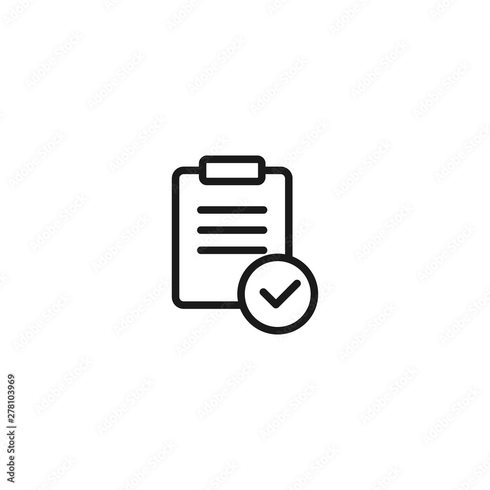 List confirmation icon in line style. Confirm list, check list, approve form icons. List confirmation icon in line style. Confirm list, check list, approve form icons.
