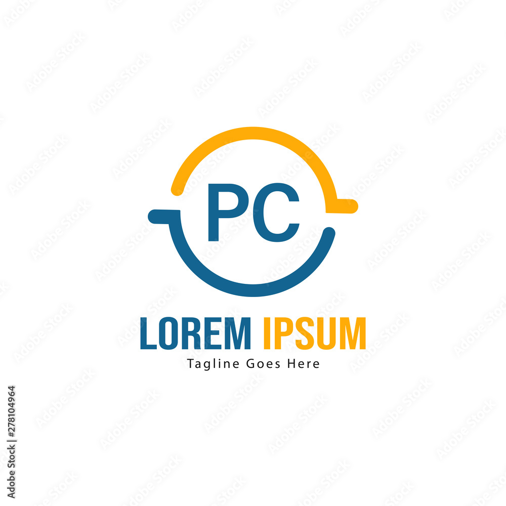 Initial PC logo template with modern frame. Minimalist PC letter logo vector illustration