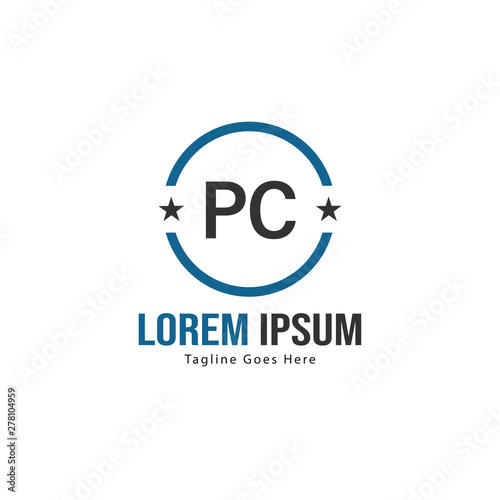 Initial PC logo template with modern frame. Minimalist PC letter logo vector illustration