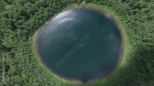 perfectly round lake in the forest,landscape view, aerial view,drone shot 