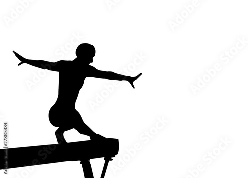 silhouette einer Turnerin auf dem Schwebebalken