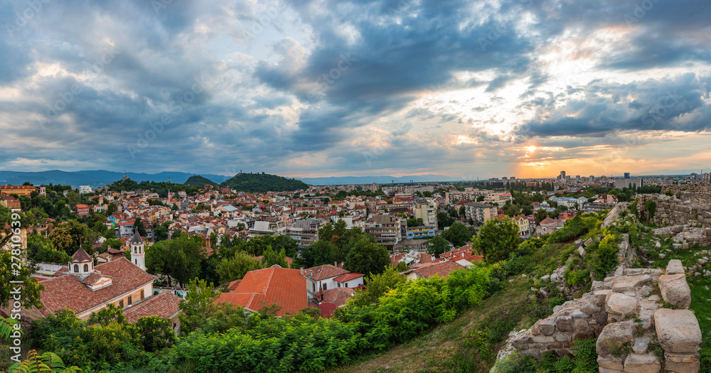 Summer sunset over Plovdiv - european capital of culture 2019 and oldest living city in Europe, Bulgaria