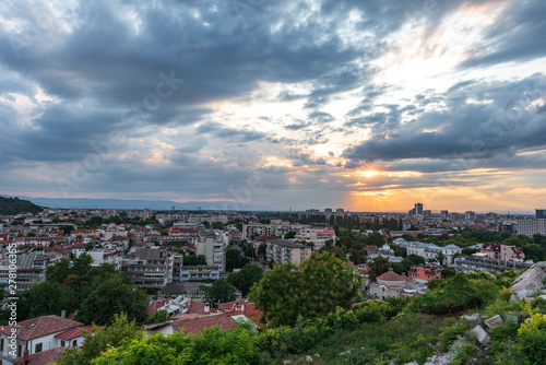 Summer sunset over Plovdiv - european capital of culture 2019 and oldest living city in Europe  Bulgaria
