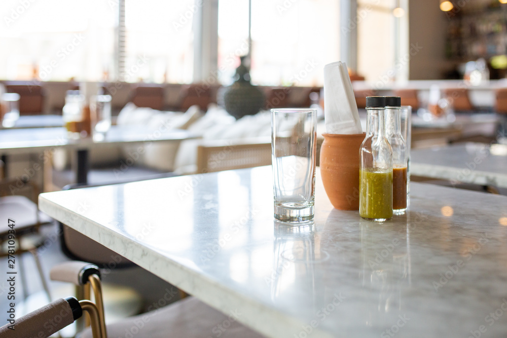 Glass on Marble Countertop in Restaurant Glass on Marble Countertop in Restaurant