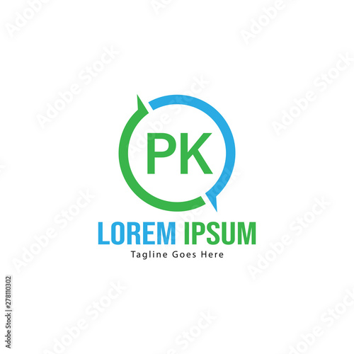 Initial PK logo template with modern frame. Minimalist PK letter logo vector illustration