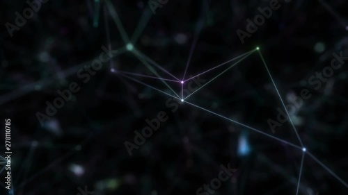Abstract Web. Glowing lines moving randomly on black background. Hypnotic Organic Motion. The color is changing throughout the loop.