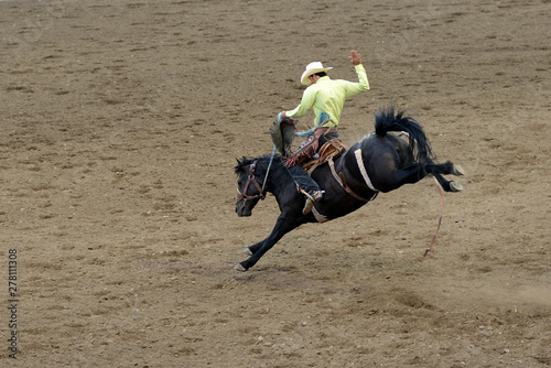 rodeo riders in action trying to stay in saddle