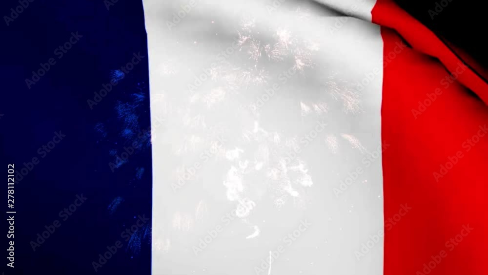 France national day flag and fireworks