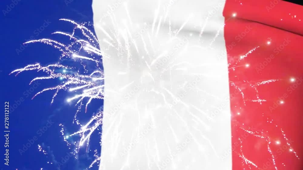 France national day flag and fireworks