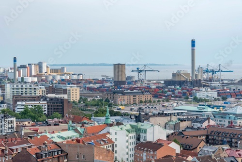 Helsingborg city with harbour