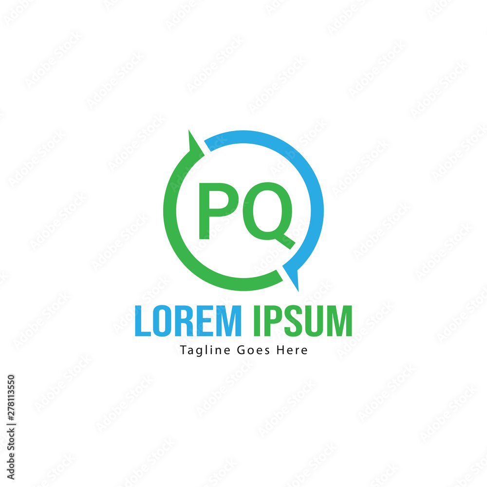 Initial PQ logo template with modern frame. Minimalist PQ letter logo vector illustration