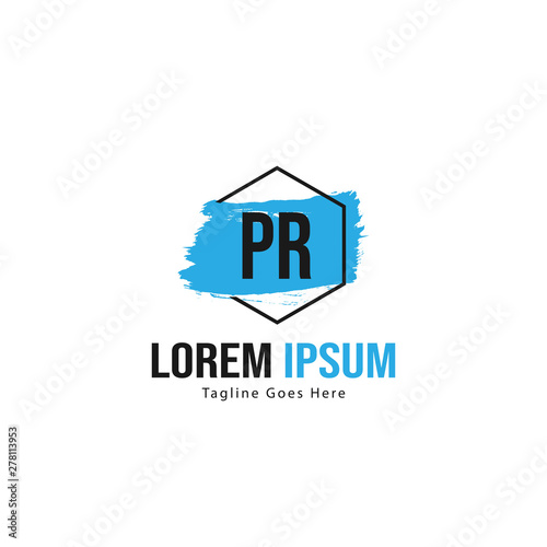 Initial PR logo template with modern frame. Minimalist PR letter logo vector illustration