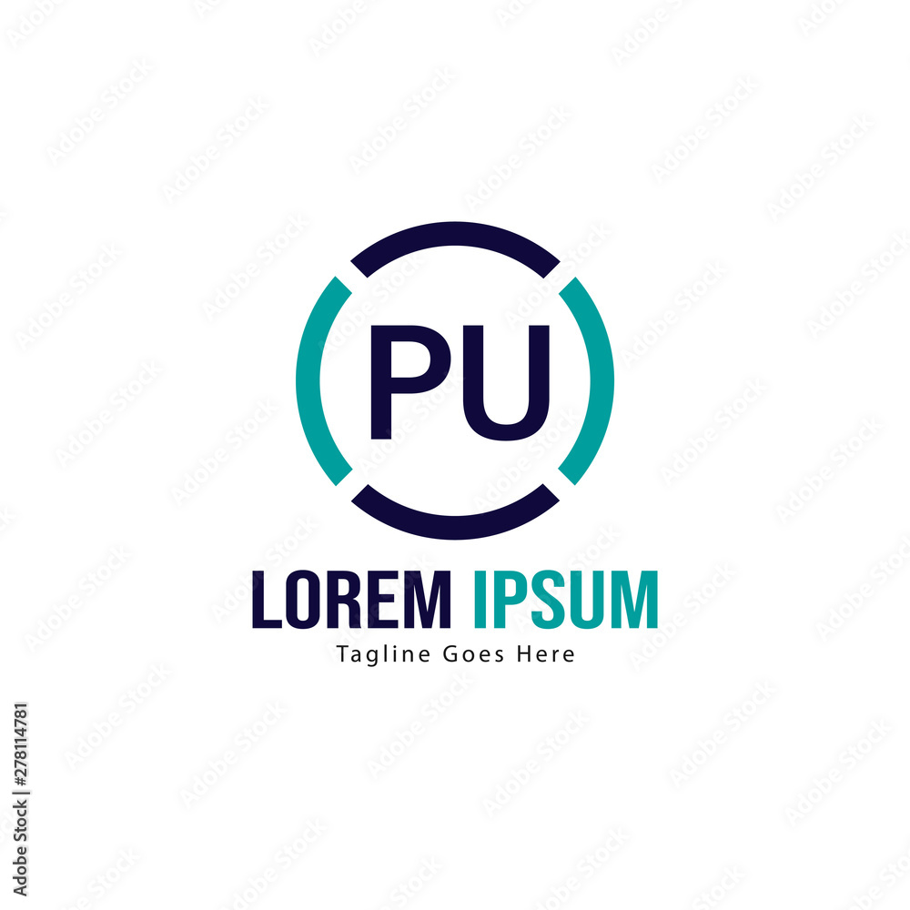 Initial PU logo template with modern frame. Minimalist PU letter logo vector illustration