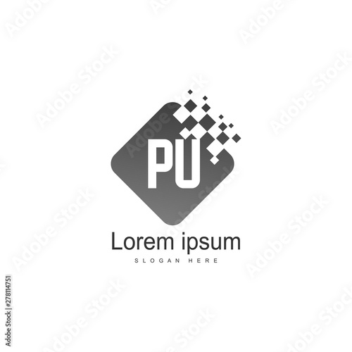 Initial PU logo template with modern frame. Minimalist PU letter logo vector illustration