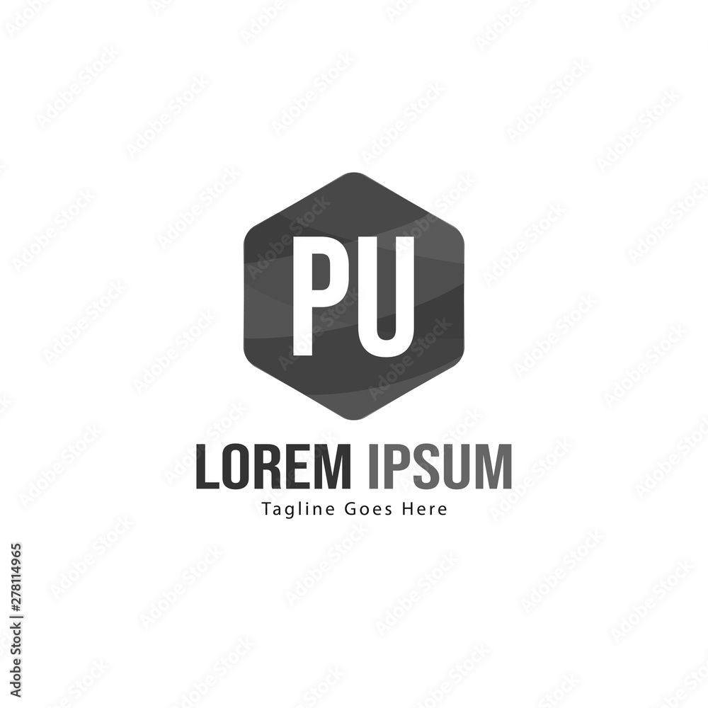 Initial PU logo template with modern frame. Minimalist PU letter logo vector illustration