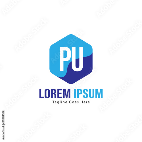 Initial PU logo template with modern frame. Minimalist PU letter logo vector illustration