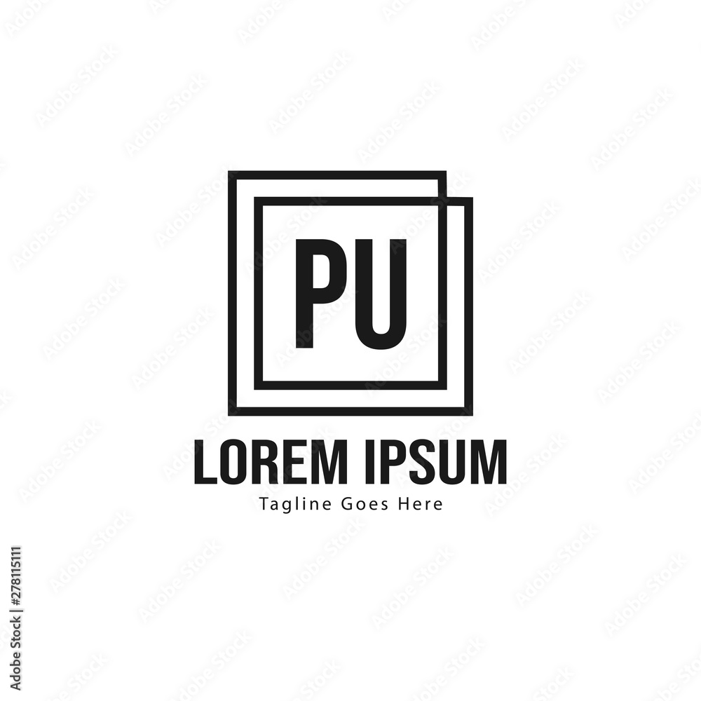Initial PU logo template with modern frame. Minimalist PU letter logo vector illustration