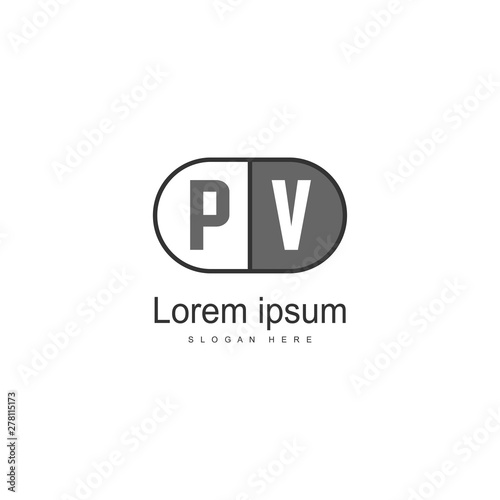 Initial PV logo template with modern frame. Minimalist PV letter logo vector illustration