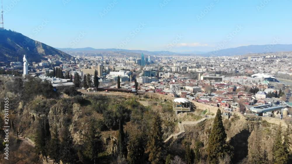 4k aerial view of funicular on hill of Tbilisi near the monument of Mother Georgia 4k aerial view of funicular on hill of Tbilisi near the monument of Mother Georgia