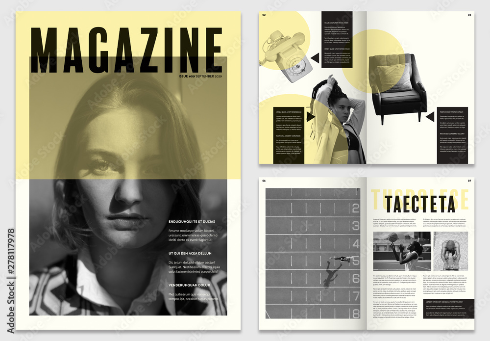 Black and Yellow Magazine Layout Stock Template | Adobe Stock