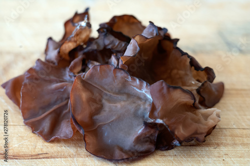 Woodear Mushrooms on wooden shopping board