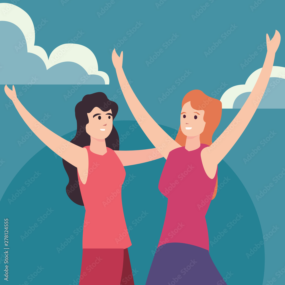 women happy young people characters women happy young people characters