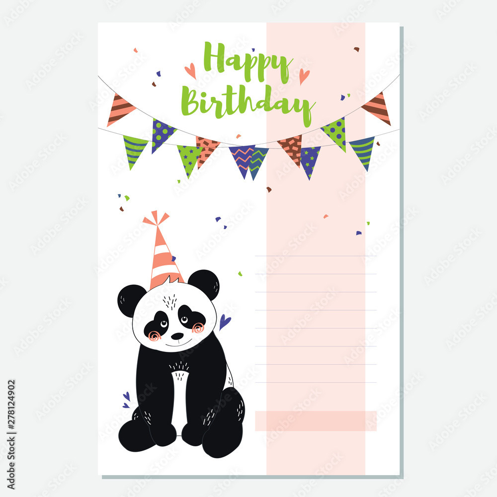 Cute Panda Bear Birthday Card Stock Vector | Adobe Stock
