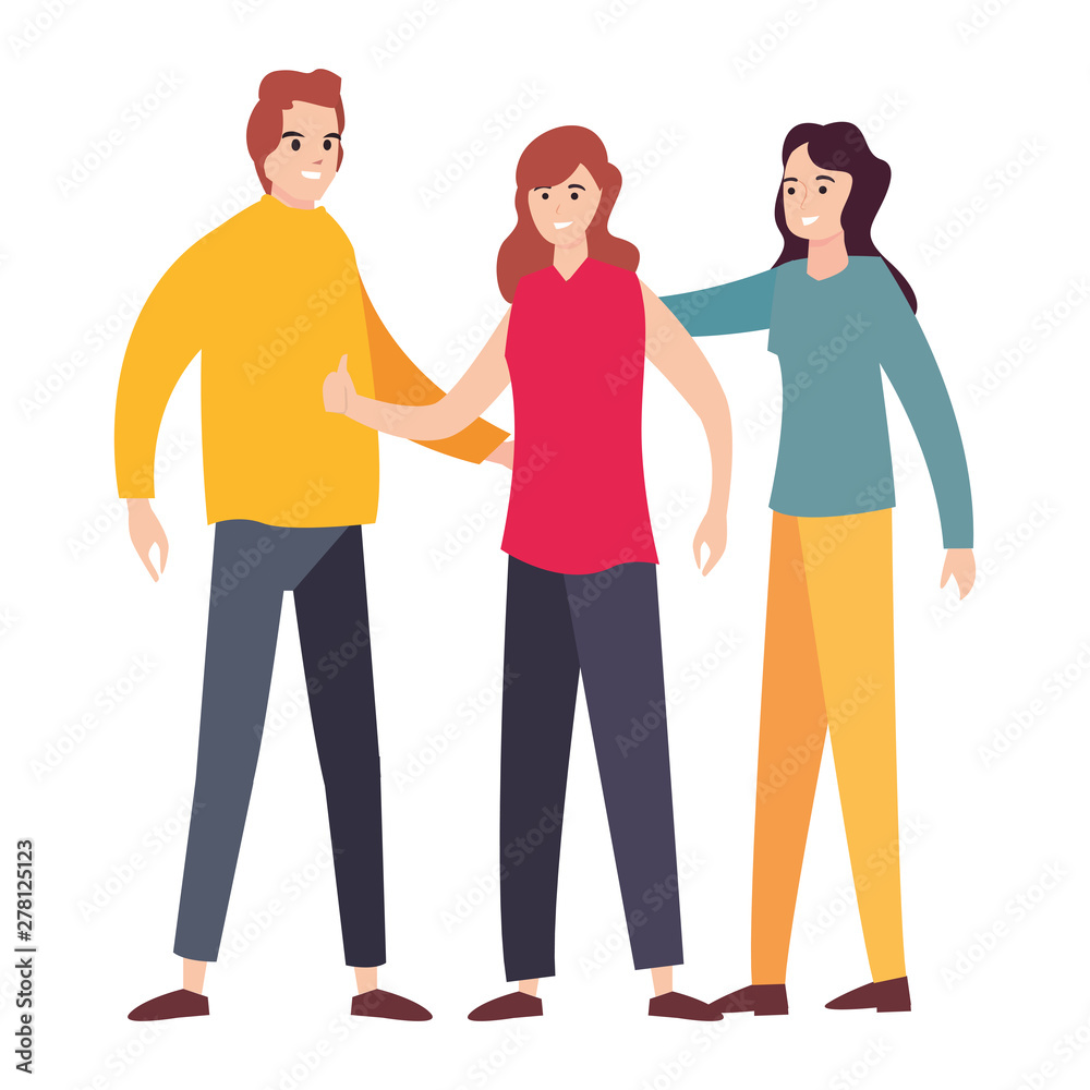 happy young people together white background happy young people together white background