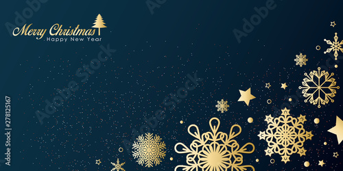 Stylish golden christmas snowflakes banner design