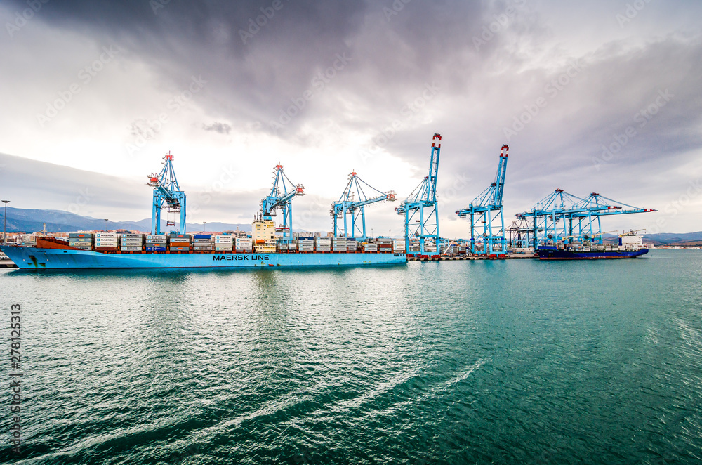 Algeciras, Spain - October 22, 2013. Industrial part of port with cranes