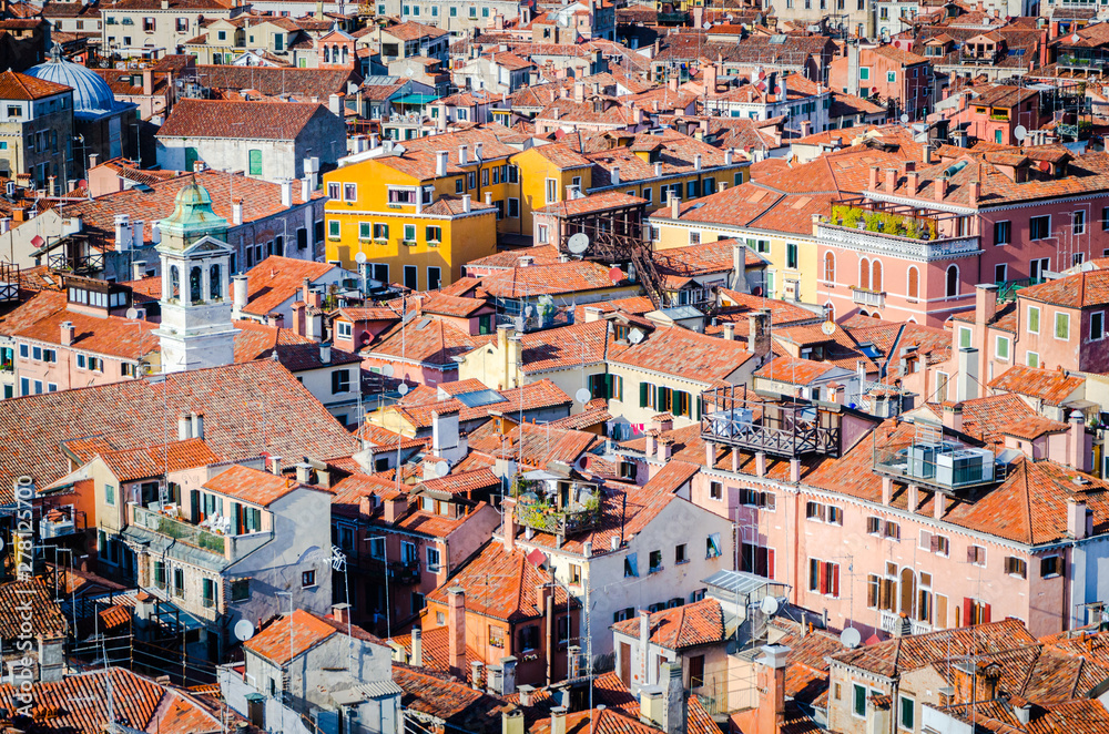 View of red rooftops in Venice.