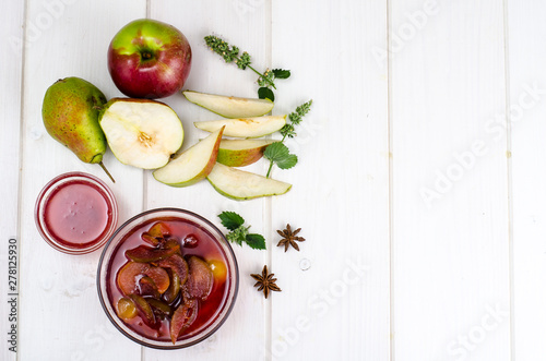 Jam from pears and apples in sweet syrup