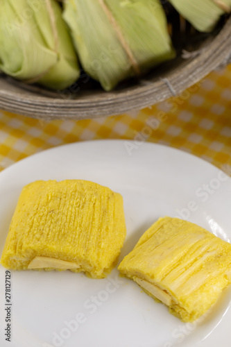 Pamonha Corn. Sweet Brazilian cheese with creamy and boiled corn. Typical sweet of Brazil in rural festivals, made in the state of minas gerais and goiais.