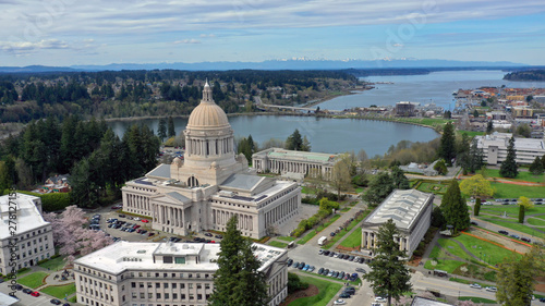 Spring Cherry Blossoms at the State Capital Building in Olympia Washington photo